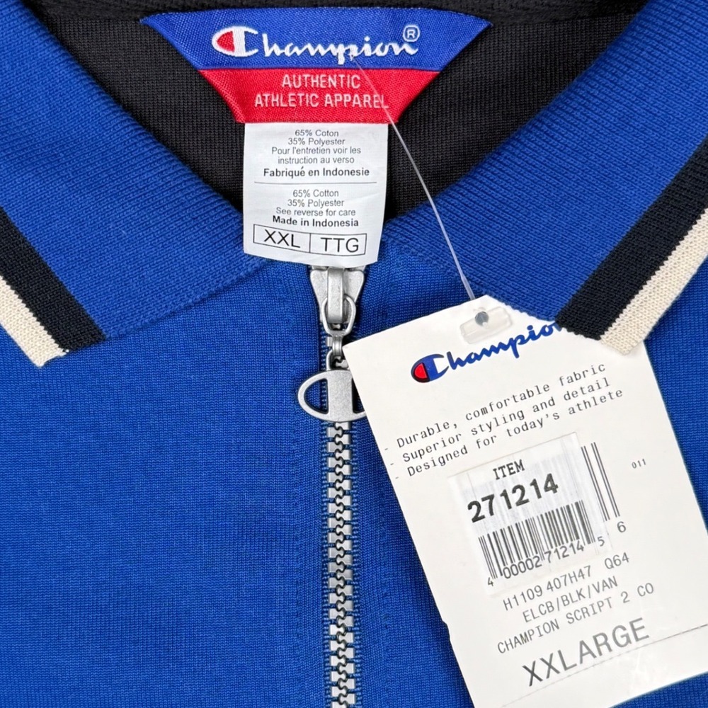 Vintage Champion Y2K Quarter Zip Rugby Polo Shirt Mens XXL NWT Blue - Picture 3 of 4